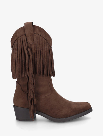Bottines style santiags à franges - Marron - 1