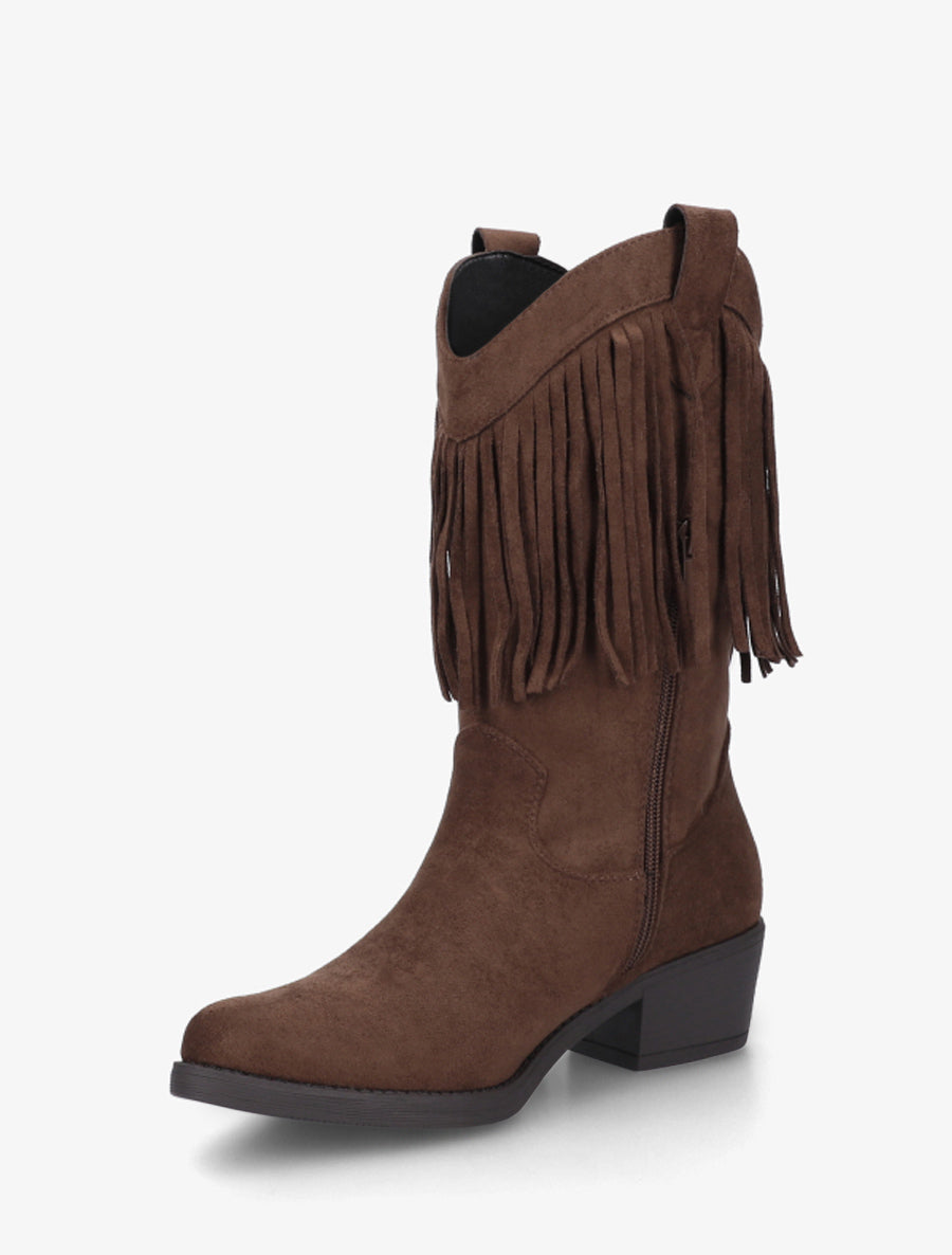 Bottines style santiags à franges - Marron - 3