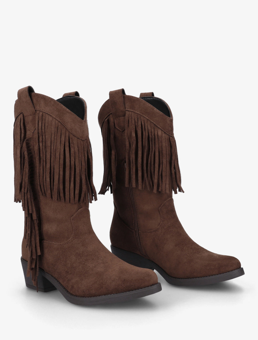Bottines style santiags à franges - Marron - 4