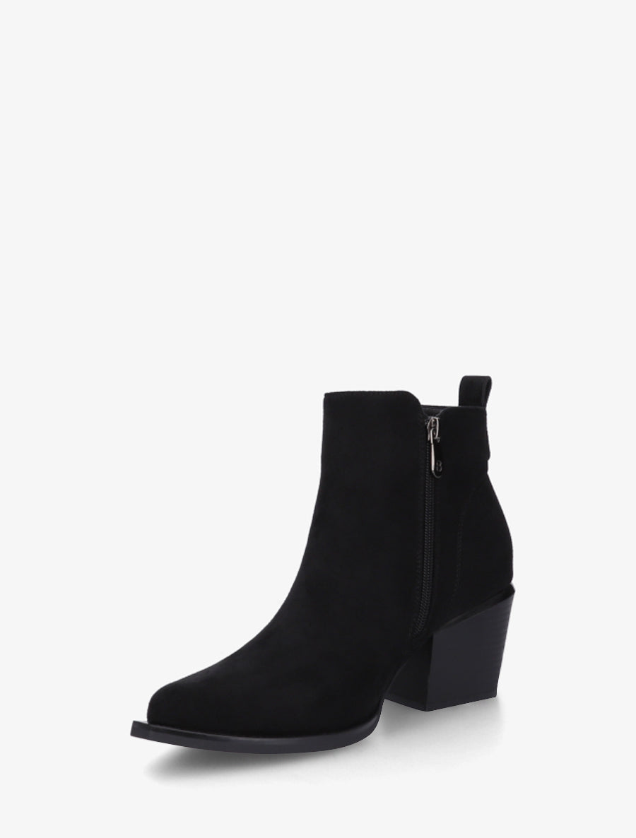 Bottines en suédine à zip décoratif et bouts pointus - Noir - 3