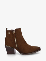 Bottines en suédine à zip décoratif et bouts pointus - Marron - 1