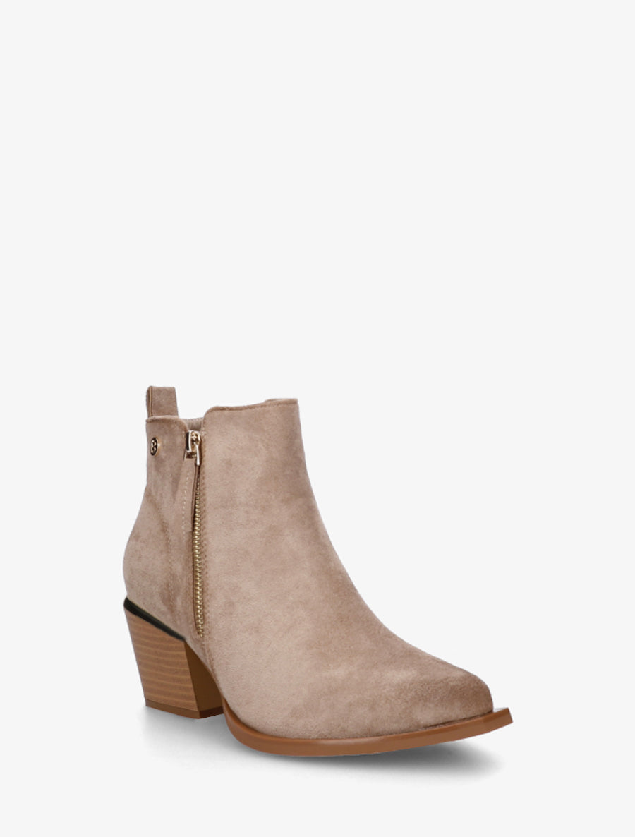 Bottines en suédine à zip décoratif et bouts pointus - Taupe - 2