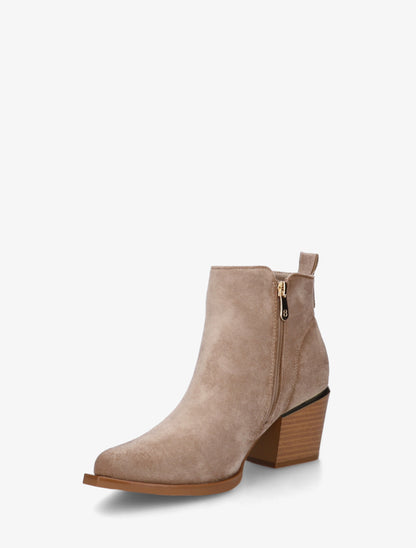 Bottines en suédine à zip décoratif et bouts pointus - Taupe - 3