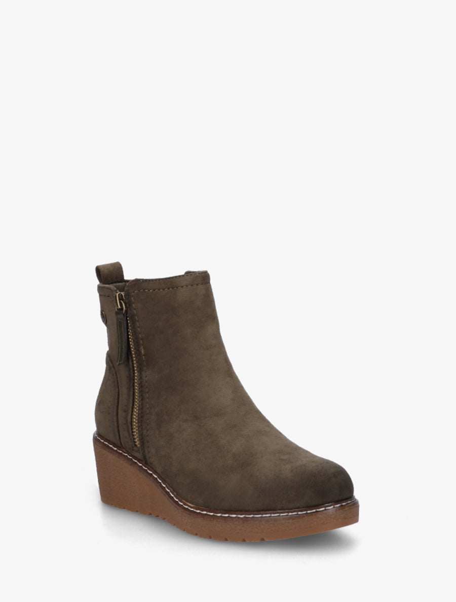 Bottines en suédine à talon semi-compensé et zip - Kaki - 2
