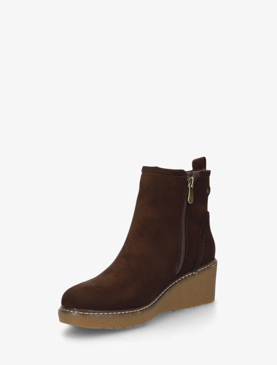 Bottines en suédine à talon semi-compensé et zip - Marron - 3