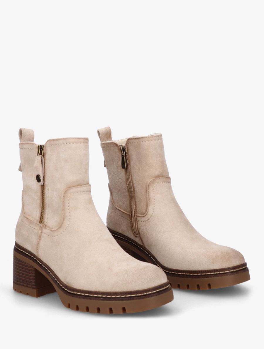 Bottines en suédine à zip décoratif - Beige - 4