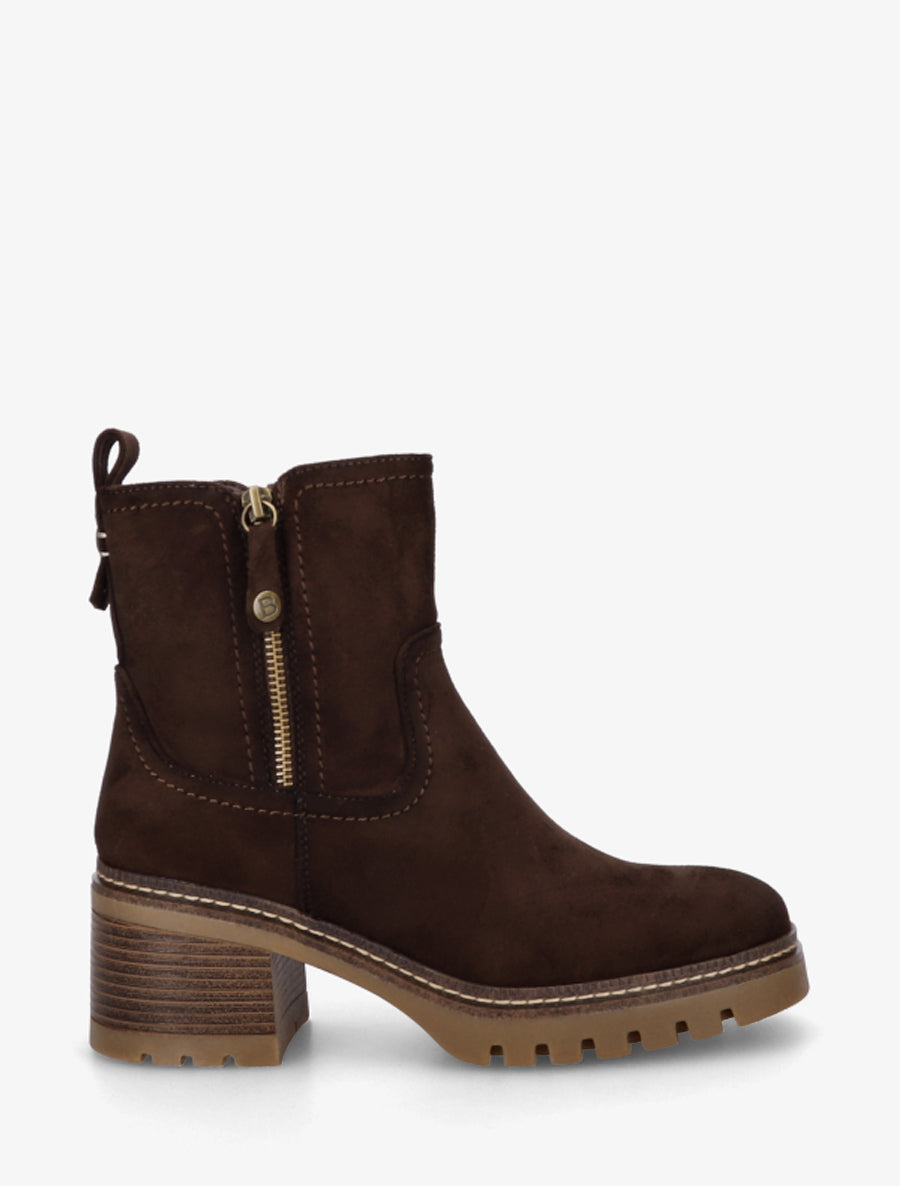 Bottines en suédine à zip décoratif - Marron - 1