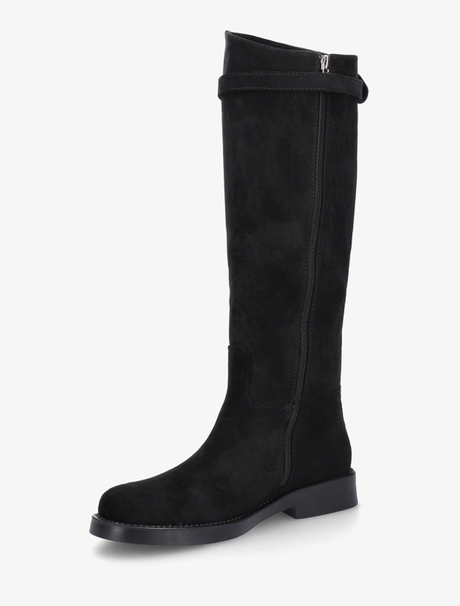 Bottes en suédine style cavalière à sangle - Noir - 3