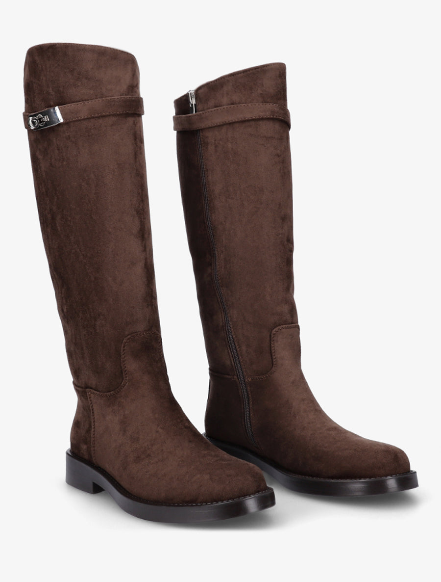 Bottes en suédine style cavalière à sangle - Marron - 4