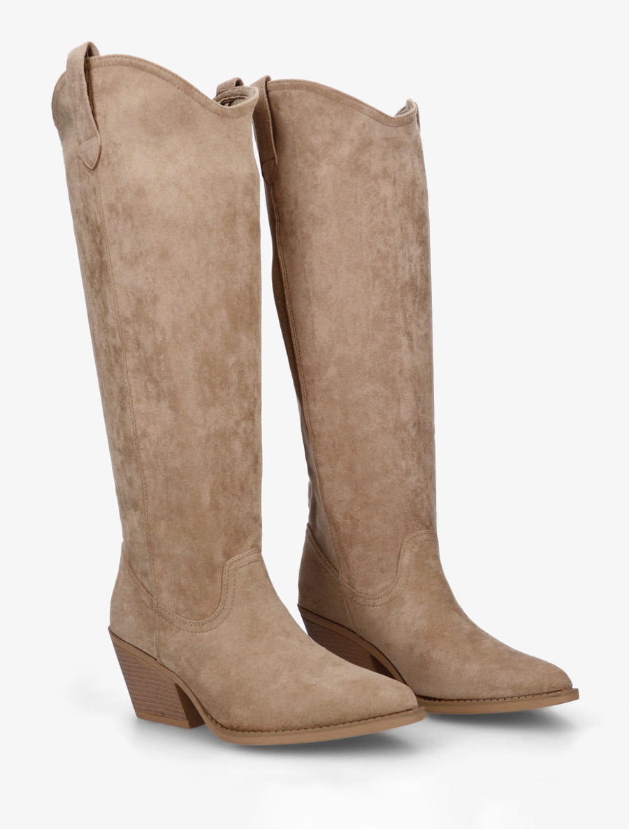 Bottes en suédine style santiag - Taupe - 4