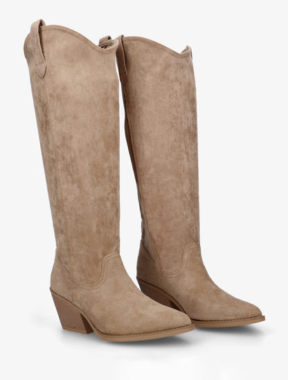 Bottes en suédine style santiag - Taupe - 4