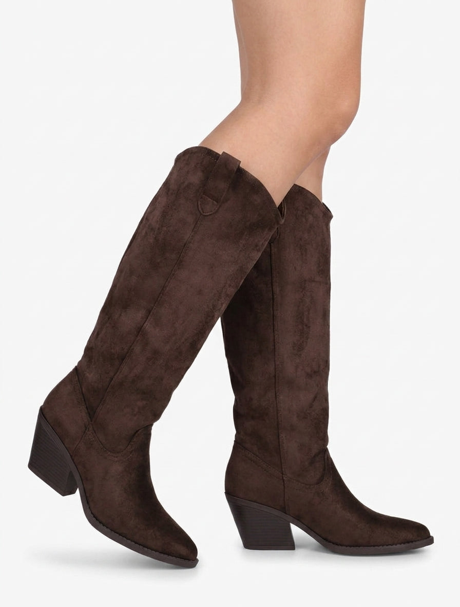 Suède laarzen in cowboy stijl - Bruin