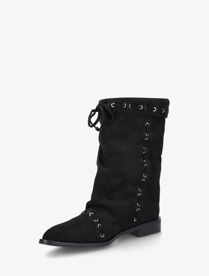 Bottines en suédine à cordons de serrage - Noir - 3