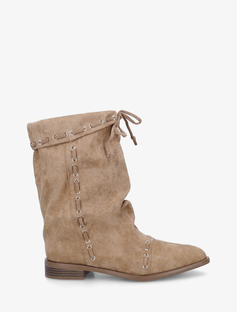 Bottines en suédine à cordons de serrage - Taupe - 1