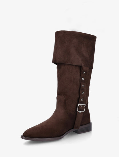 Bottines montantes en suédine à bouts pointus - Marron - 3