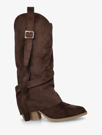 Bottes en suédine à revers - Marron - 1