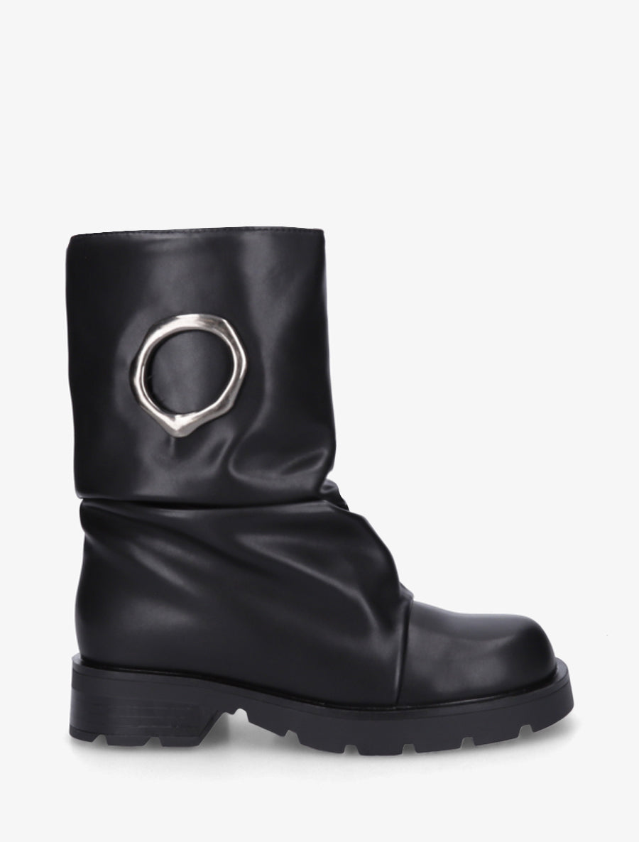 Bottines effet froissé à empiècement métal - Noir - 1