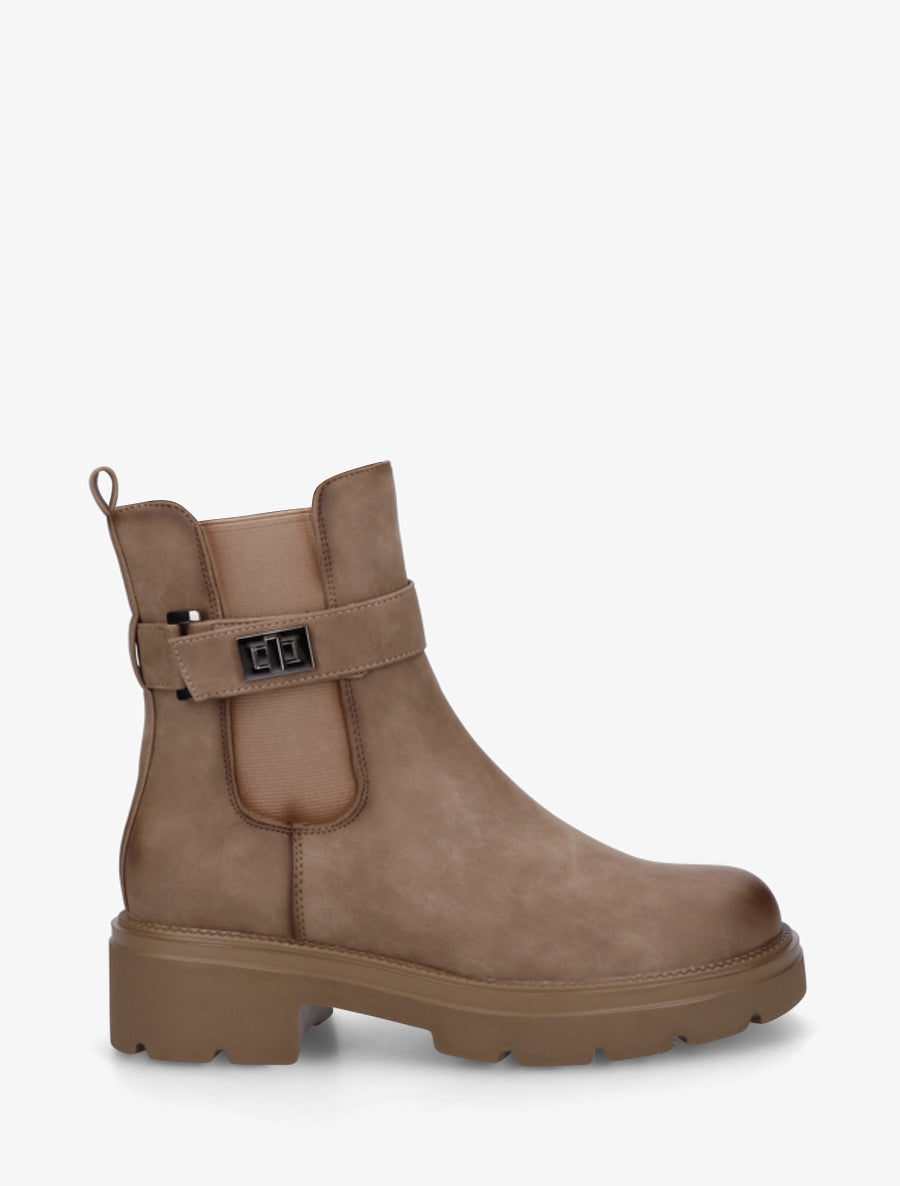 Bottines élastiquées à boucle décorative - Taupe - 1