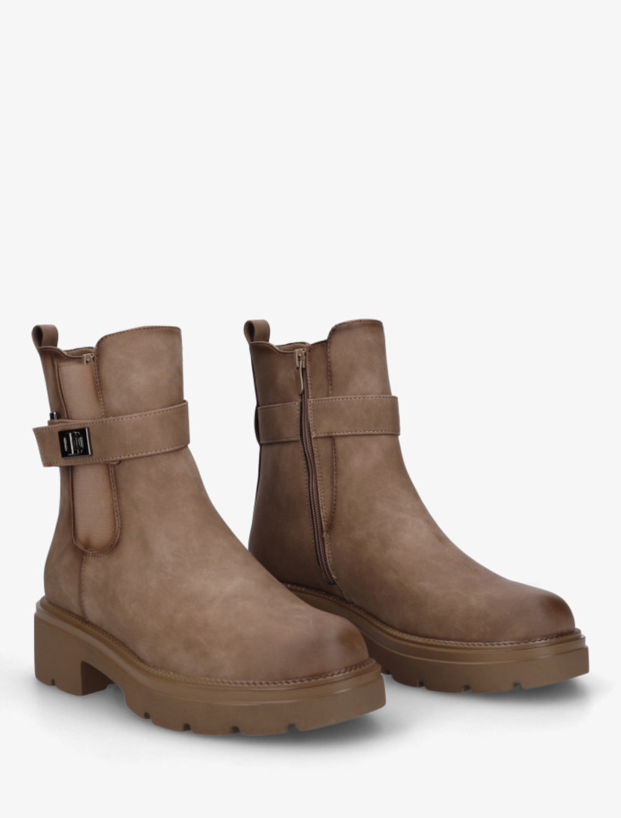 Bottines élastiquées à boucle décorative - Taupe - 4