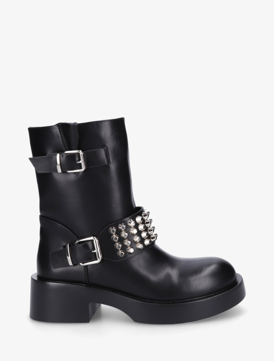 Boots style motard à clous et sangles - Noir - 1