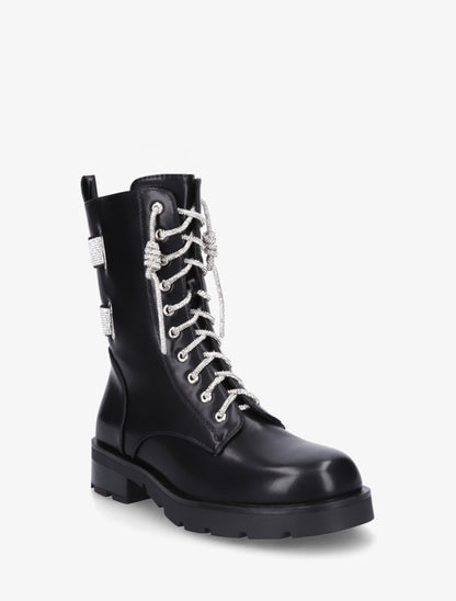 Boots à lacets et bandes strassées - Noir - 2