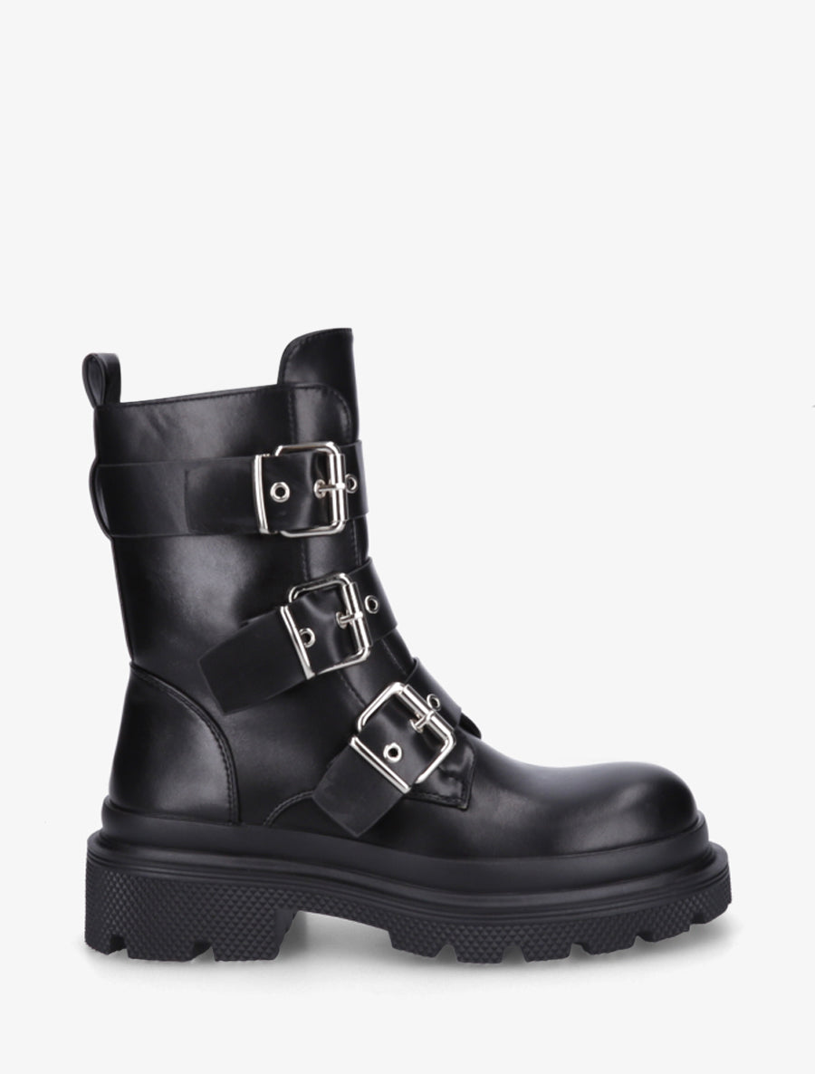 Bottines montantes à sangles et semelles crantées - Noir - 1