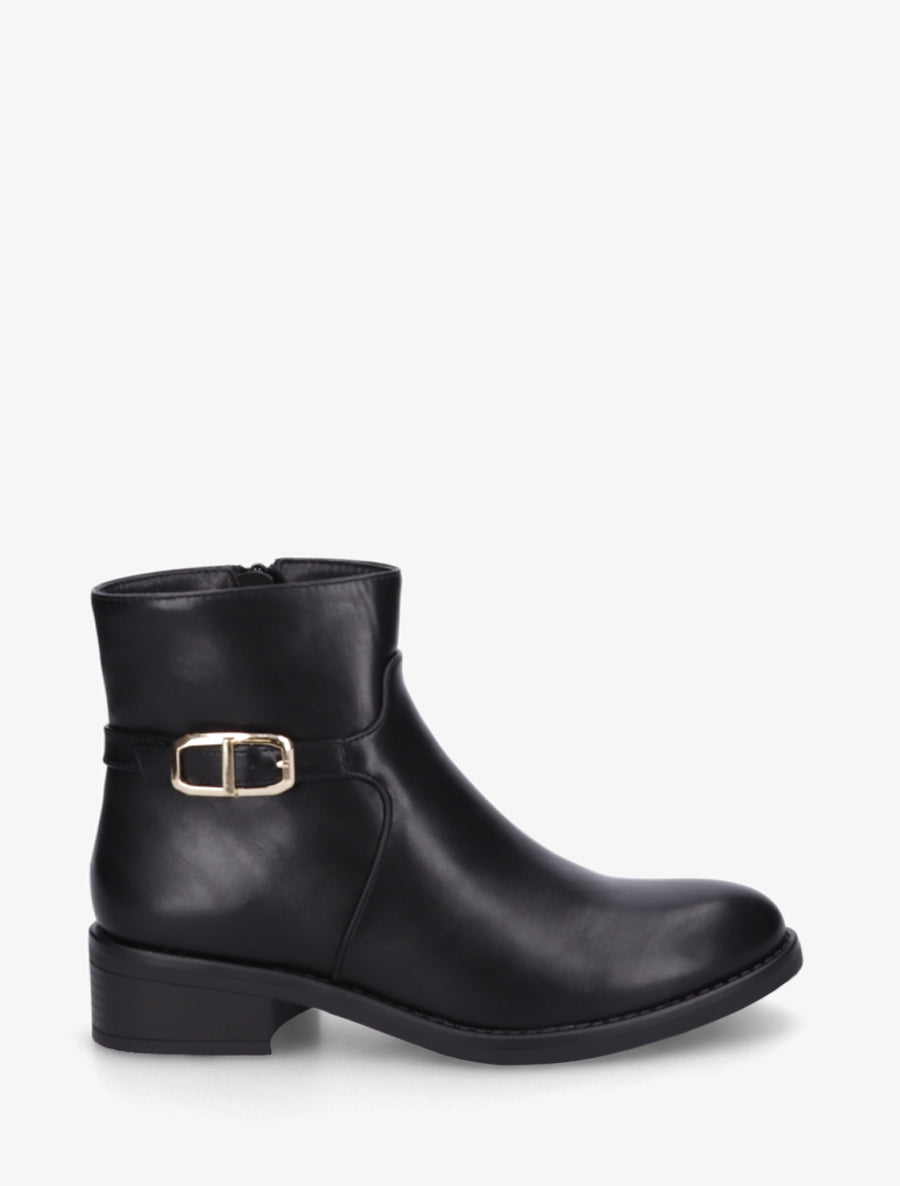 Bottines en simili à boucle métallique - Noir - 1