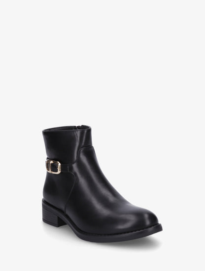 Bottines en simili à boucle métallique - Noir - 2