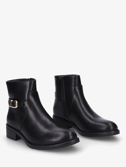 Bottines en simili à boucle métallique - Noir - 4
