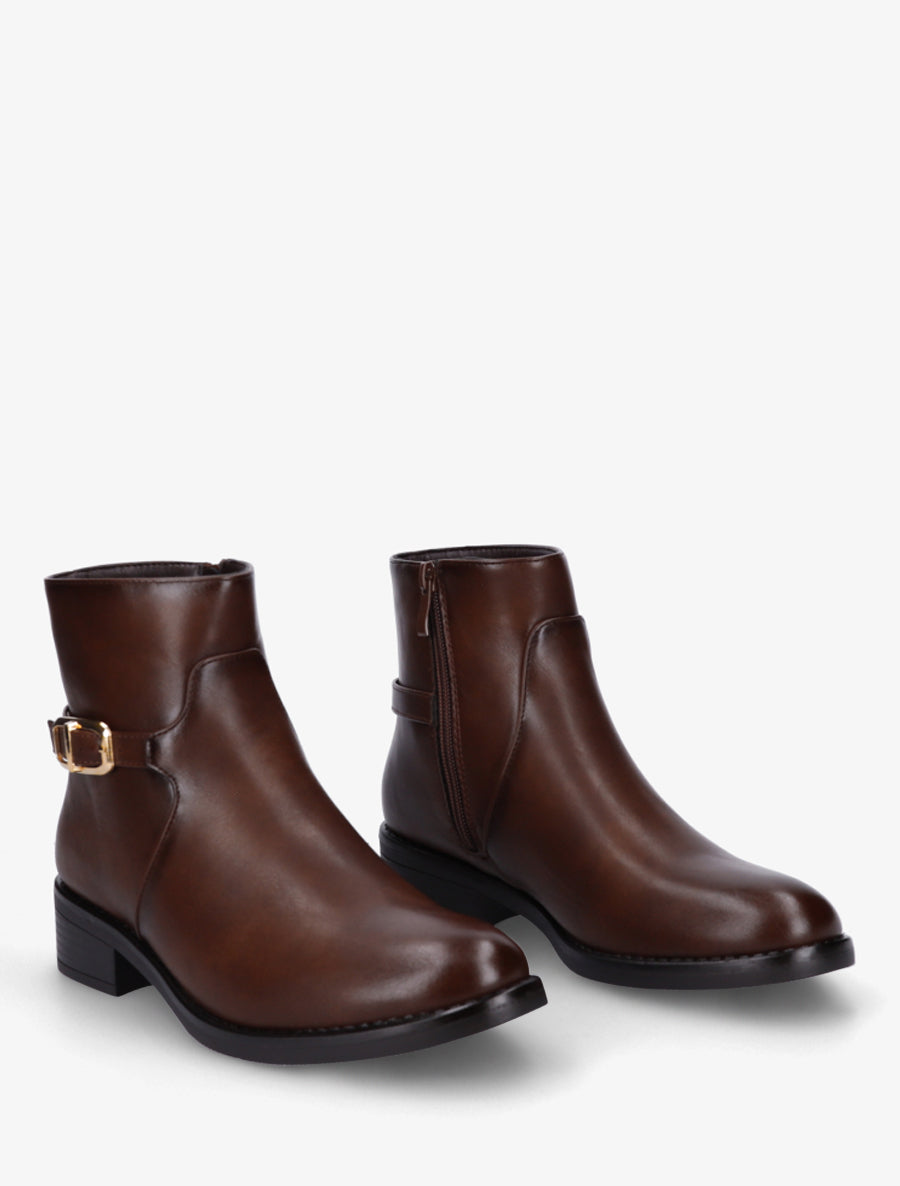 Bottines en simili à boucle métallique - Marron - 4