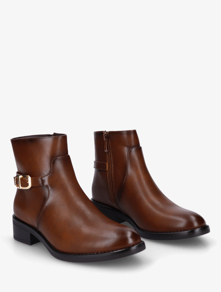 Bottines en simili à boucle métallique - Camel - 4