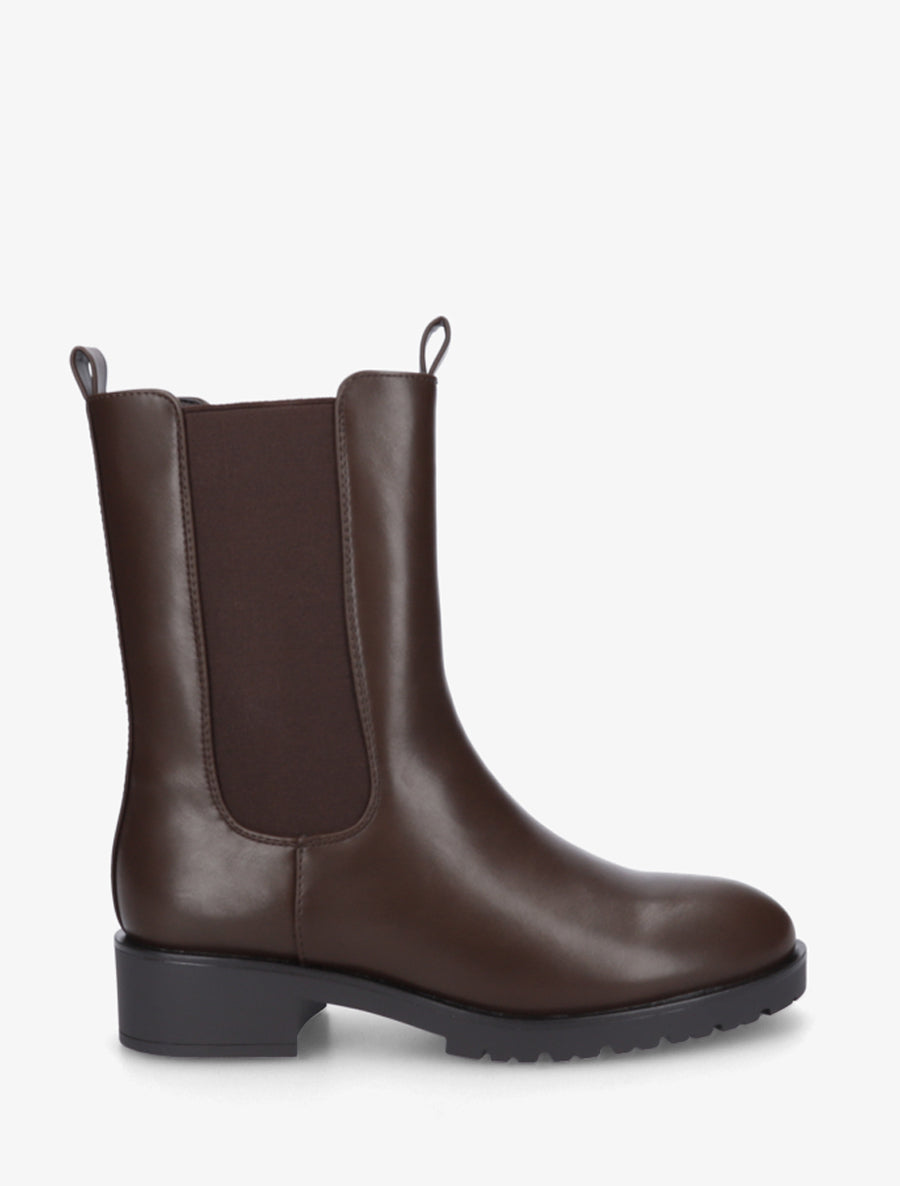 Bottines montantes en simili à cheville élastiquée - Marron - 1