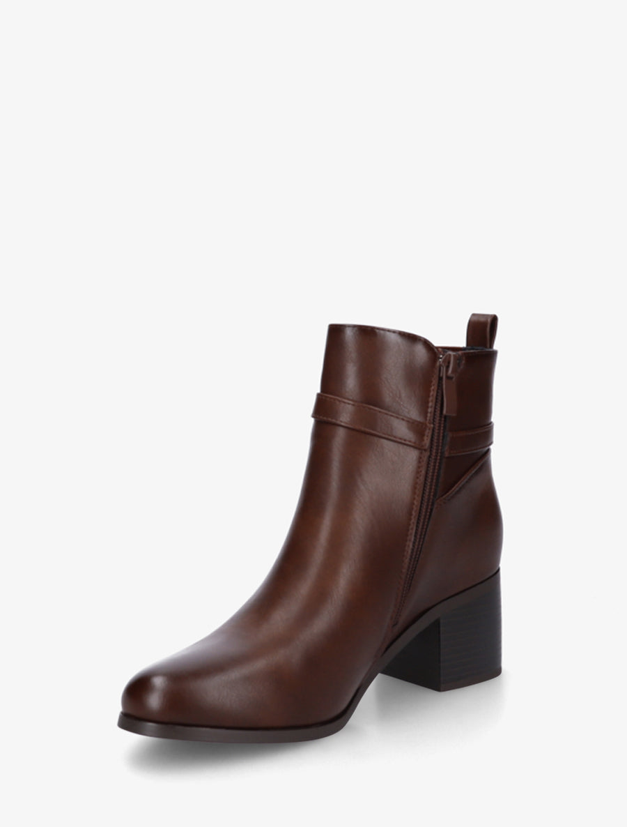 Bottines en simili à cheville élastiquée - Marron - 3