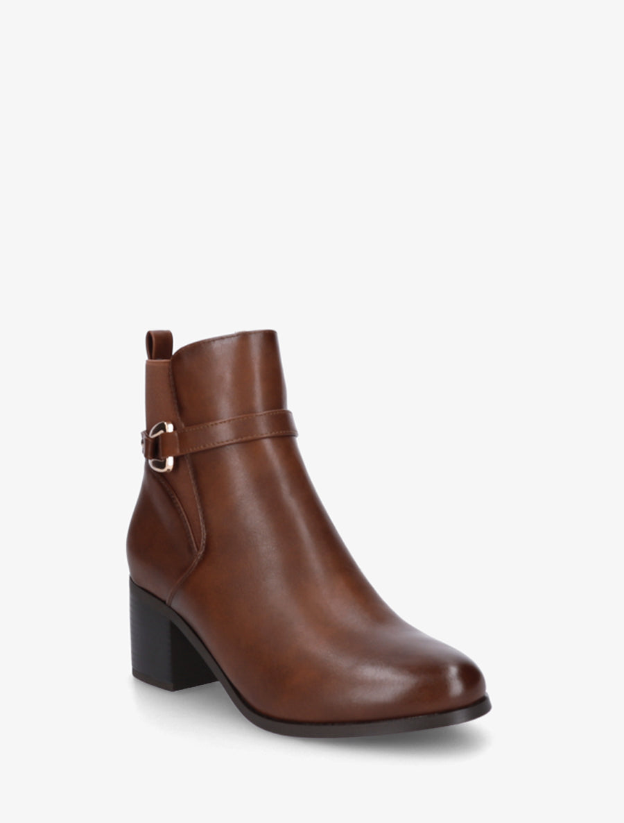 Bottines en simili à cheville élastiquée - Camel - 2