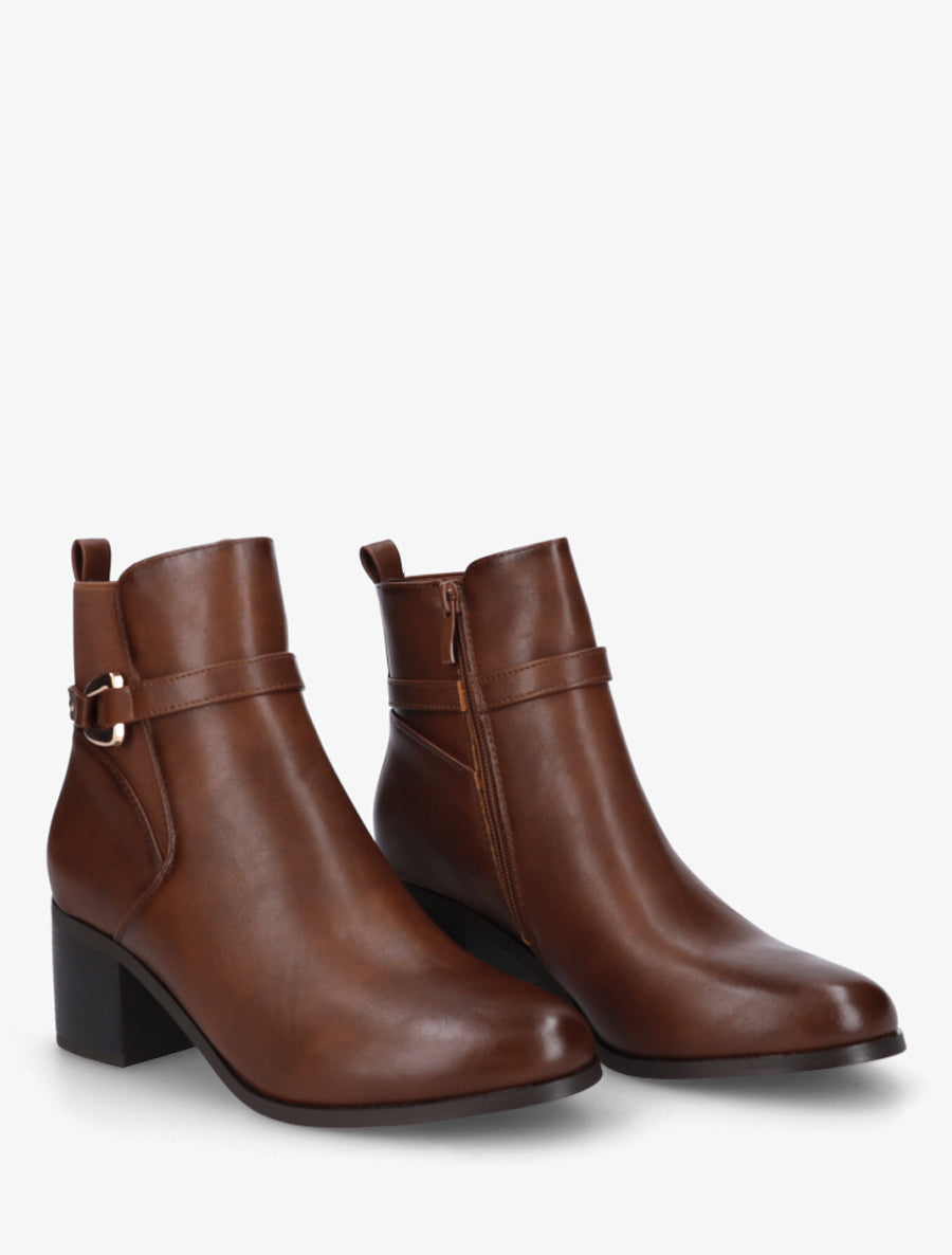 Bottines en simili à cheville élastiquée - Camel - 4