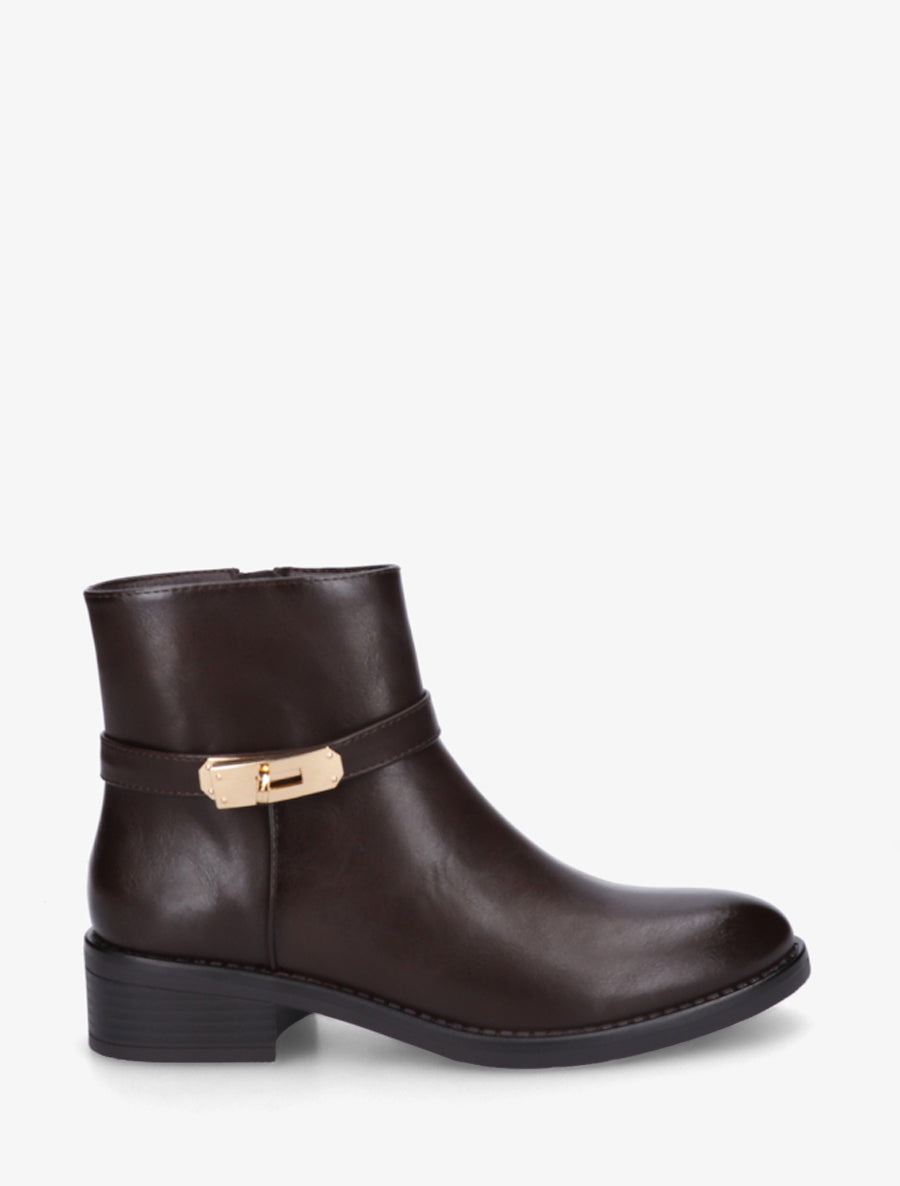 Bottines en simili à boucle décorative - Marron - 1