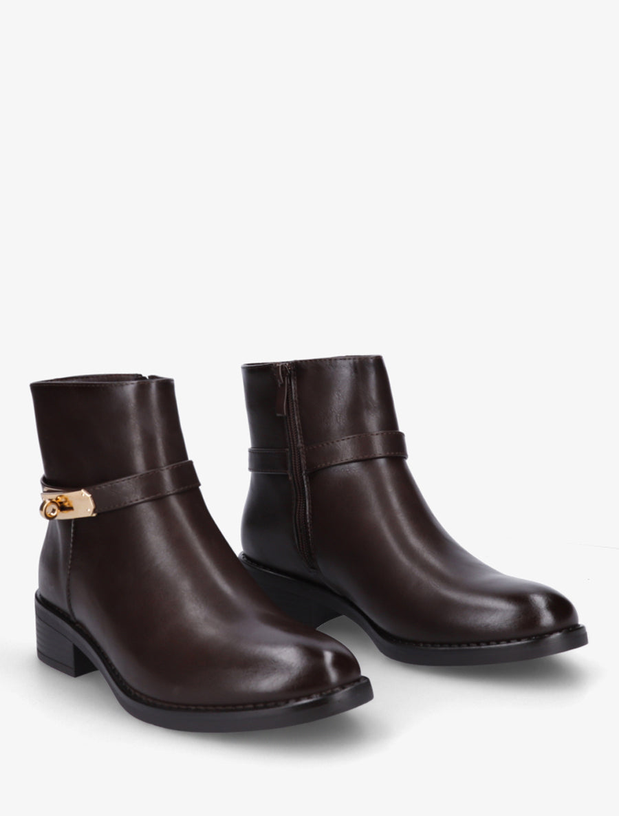 Bottines en simili à boucle décorative - Marron - 4