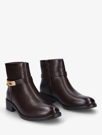 Bottines en simili à boucle décorative - Marron - 4