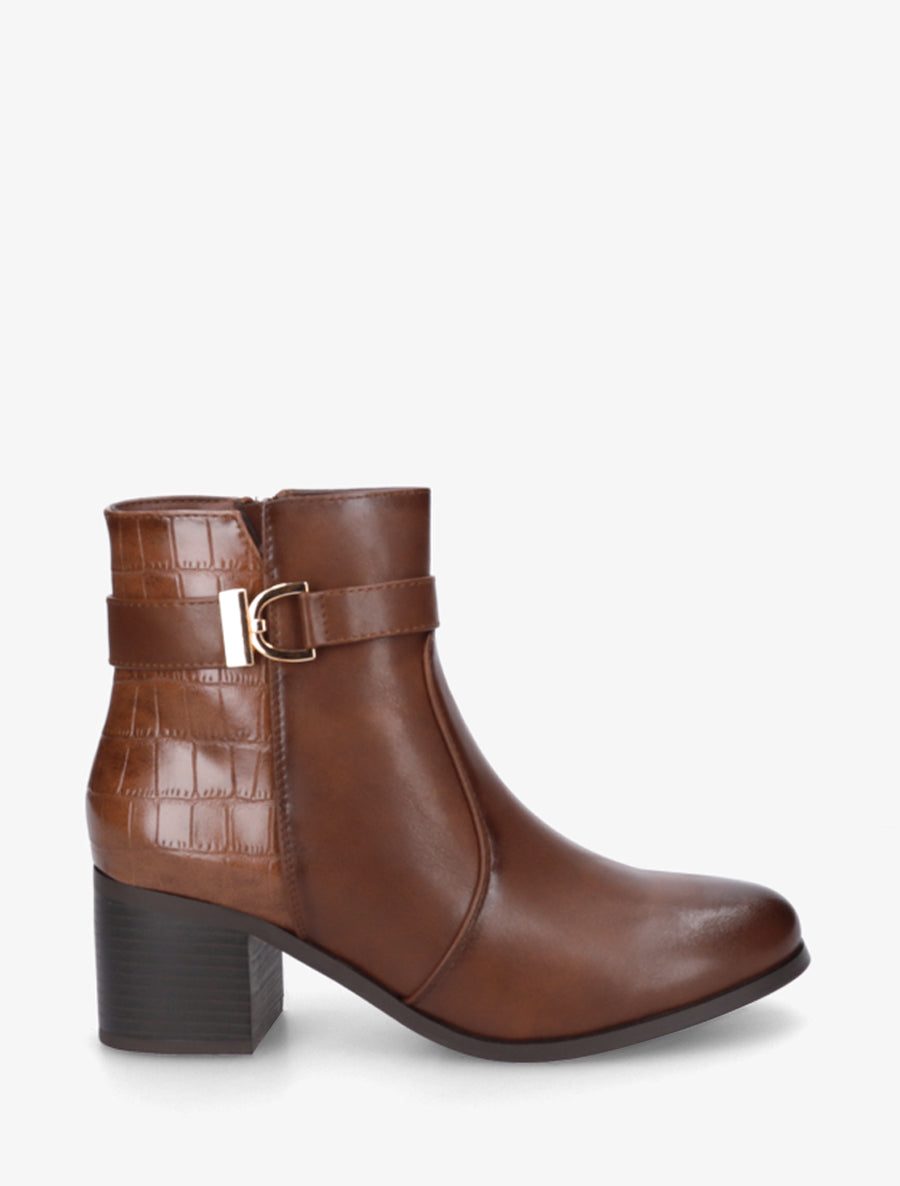 Bottines à contrefort effet croco - Camel - 1