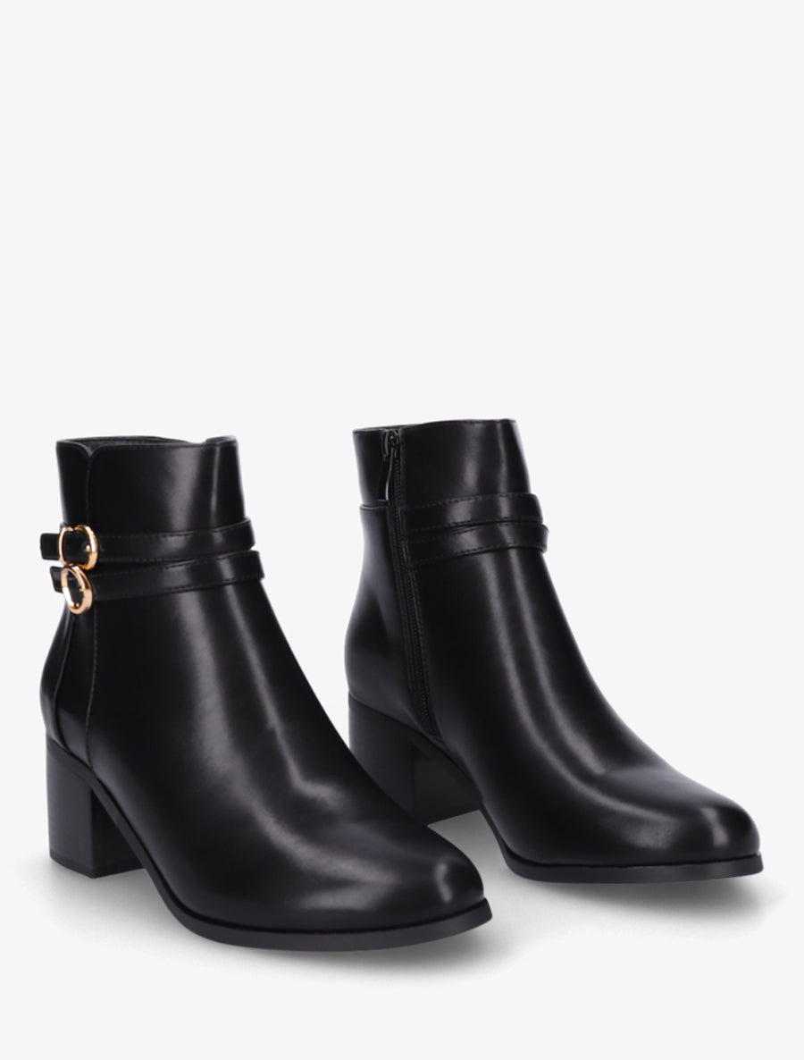 Bottines en simili à double boucles - Noir - 4