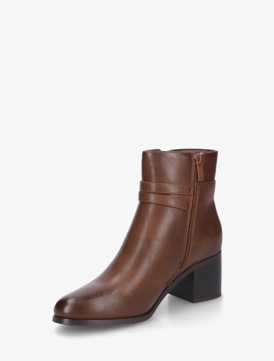 Bottines en simili à double boucles - Camel - 3
