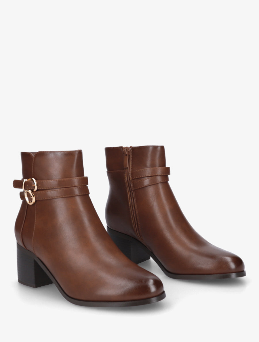 Bottines en simili à double boucles - Camel - 4