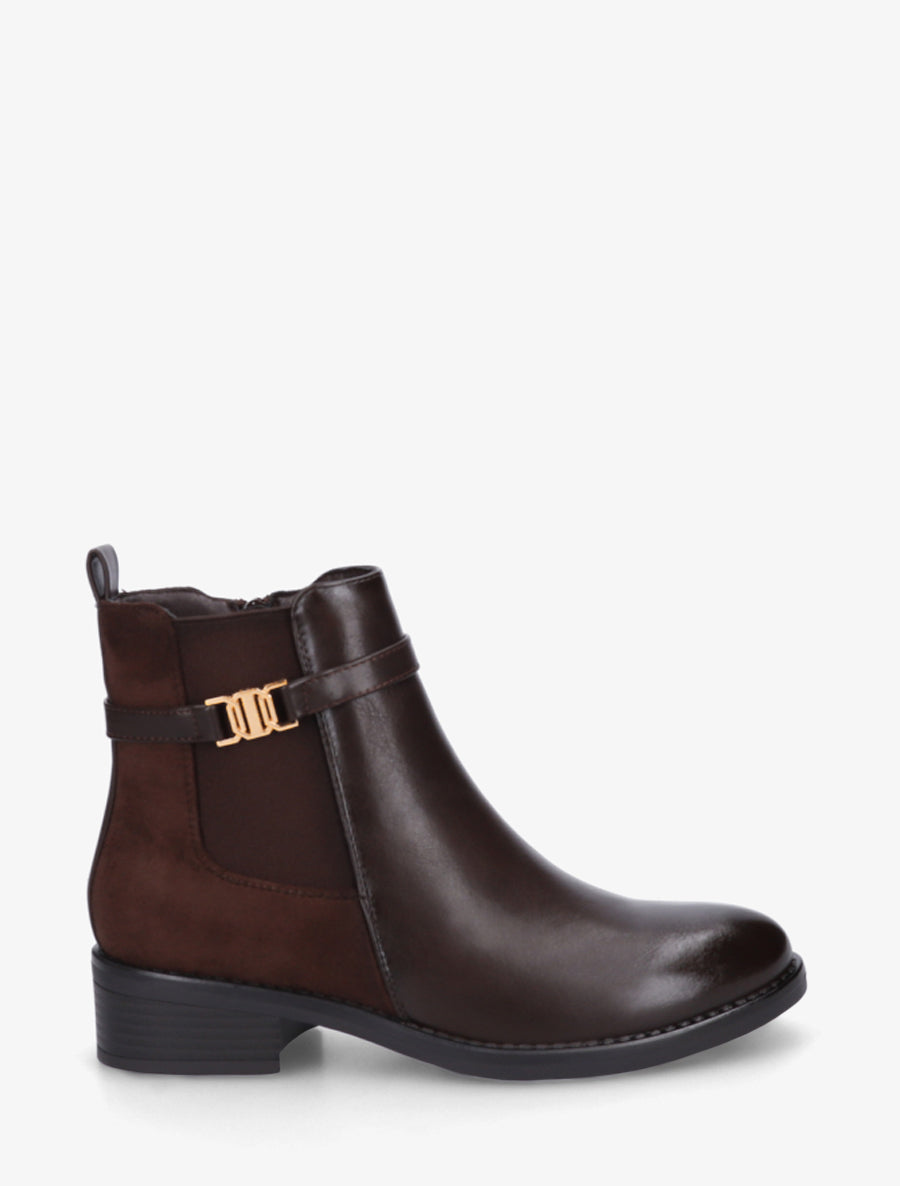 Bottines bimatière à boucle - Marron - 1