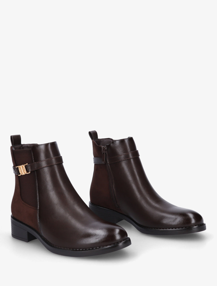 Bottines bimatière à boucle - Marron - 4