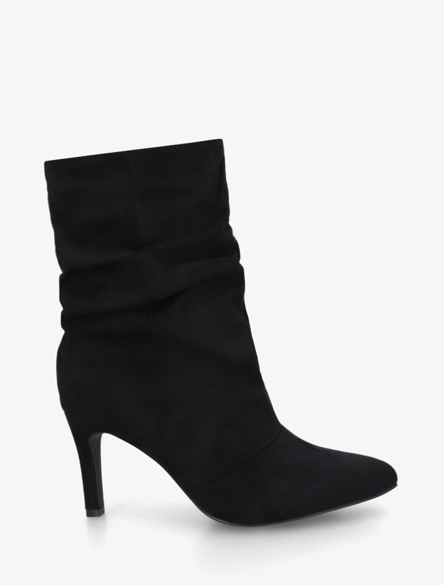 Bottines montantes en suédine effet froissé - Noir - 1