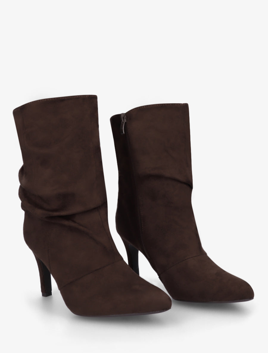 Bottines montantes en suédine effet froissé - Chocolat - 4