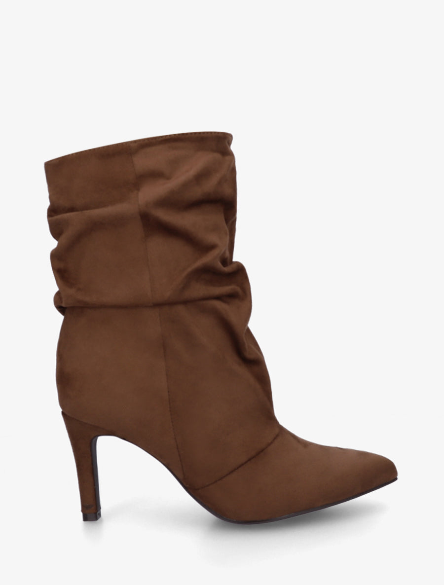 Bottines montantes en suédine effet froissé - Marron - 1