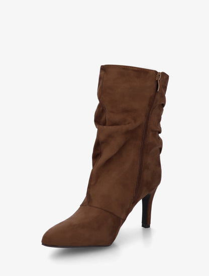 Bottines montantes en suédine effet froissé - Marron - 3