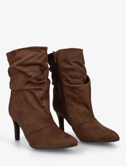 Bottines montantes en suédine effet froissé - Marron - 4