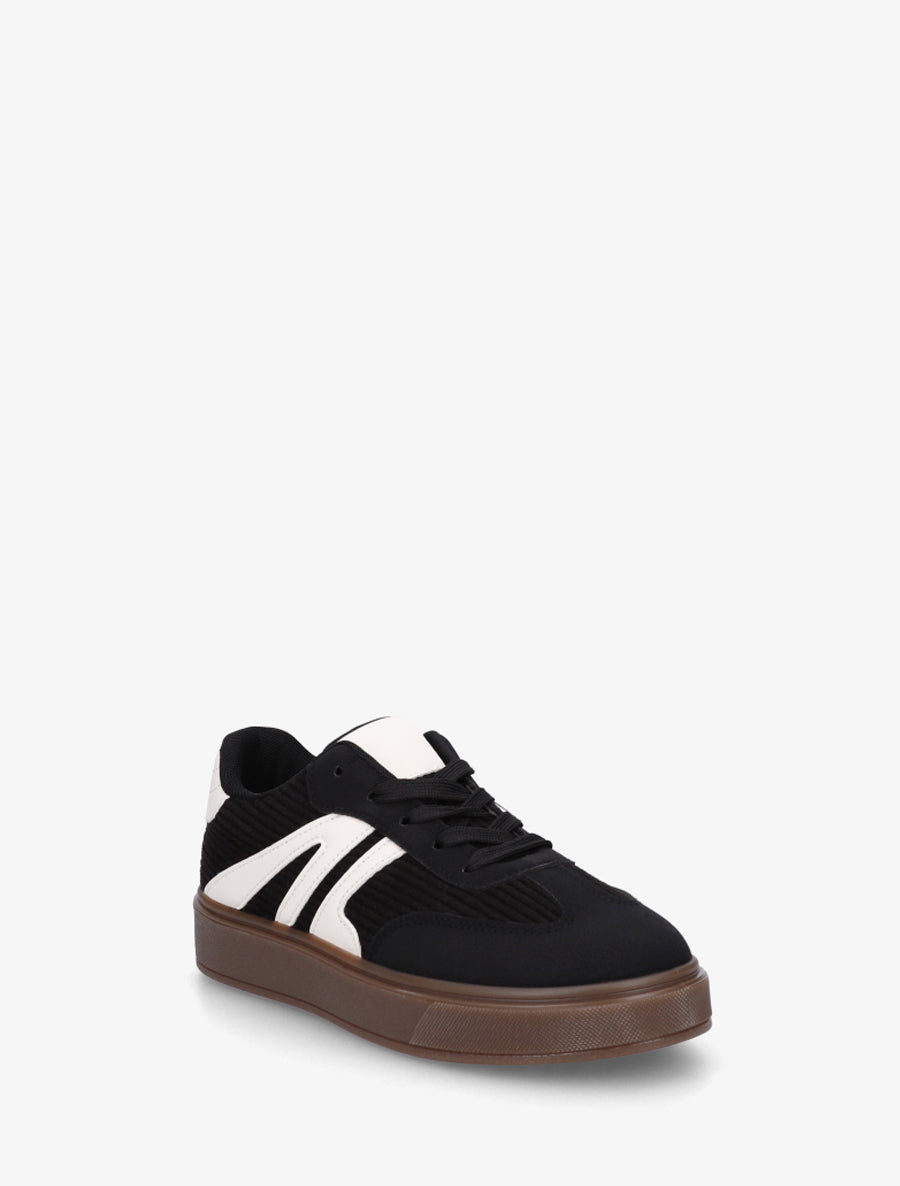 Sneakers à empiècement tissu et bandes contrastantes - Noir - 2